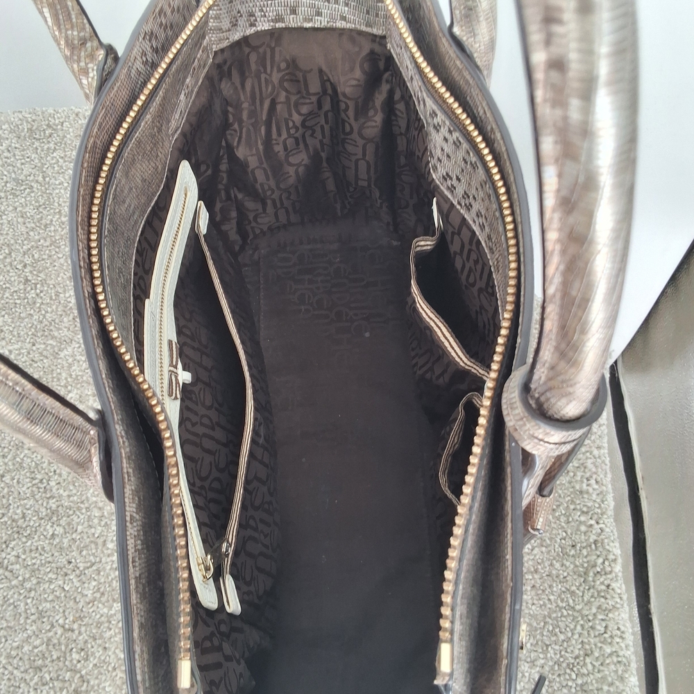 HENRY BENDEL Copper Brown Metallic Large Lizard Print Carlyle Tote - Picture 7 of 9